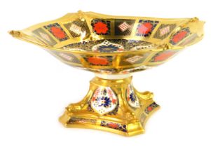 A Royal Crown Derby Old Imari porcelain comport, gold ground, pattern 1128, printed marks, 26cm wide