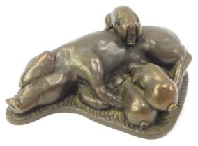 A 20thC bronzed figure group depicting sow and piglets, M18227, 18cm wide.