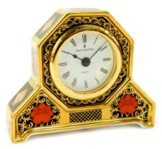 A Royal Crown Derby porcelain Old Imari pattern desk clock, gold ground, pattern 1128, the circular