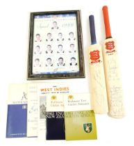 A group of cricketing memorabilia, to include two miniature bats for Essex, bearing various signatur