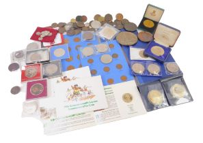 Various coins and medals, comprising Tower Mint Royal Wedding Edition Balmoral five pound coin, silv