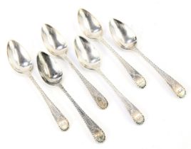 A set of six early 19thC bright cut silver teaspoons by Peter Ann and William Bateman