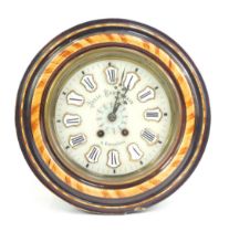 An early 20thC Catalan wall clock, white marble circular dial bearing raised enamel and brass banded