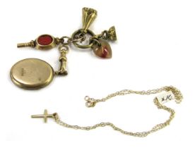 9ct gold and other jewellery, comprising 9ct gold locket pendant, 9ct crucifix on fine link neck cha