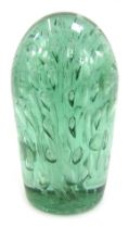 A 19thC green sulphide paperweight, with bubble decoration, 13cm high.