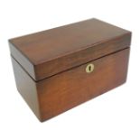 A George III rosewood tea caddy, of rectangular form, the hinged lid enclosing lidded compartment fo