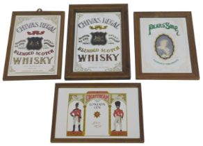 A group of advertising mirrors, for Pears Soap, in oak frame, 32cm x 24cm, Chivas Regal Blended Scot