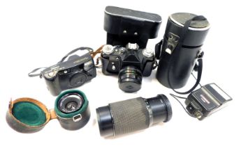 Camera equipment, to include a Zenit camera, a Hanimex lens, etc. (a quantity)