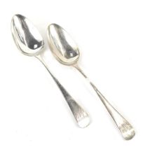 A pair of George III silver Old English pattern dessert spoons, each bearing the initial H, Peter an