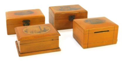 Three Mauchline ware trinket boxes, for Grasmere English Lakes, 9cm wide, Lincoln Cathedral from the