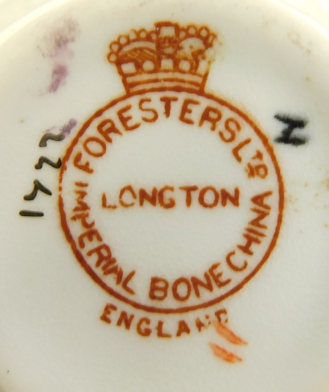 A late 19thC Foresters part tea service, floral decorated, comprising sugar bowl, milk jug, seven cu - Image 4 of 4