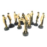 A group of 20thC resin figures, each depicting a semi clad figure in classical style, in differing p