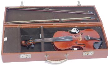 A Murdoch & Co London The Maidstone violin, two piece back, bears label, with two unmarked bows, cas