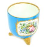 A 19thC Sevres style Blu Celeste ground jardiniere, decorated with reserves of courting couple, and