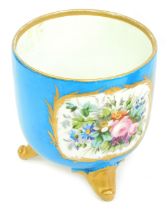 A 19thC Sevres style Blu Celeste ground jardiniere, decorated with reserves of courting couple, and