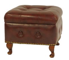 A mahogany and red leatherette stool, with buttoned top and wooden interior, 31cm high, 39cm wide, 3