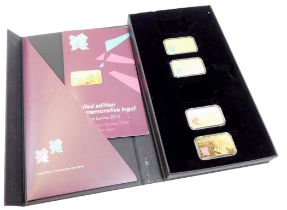 A group of London 2012 limited edition commemorative ingots, comprising four ingots for 1908, 1948,