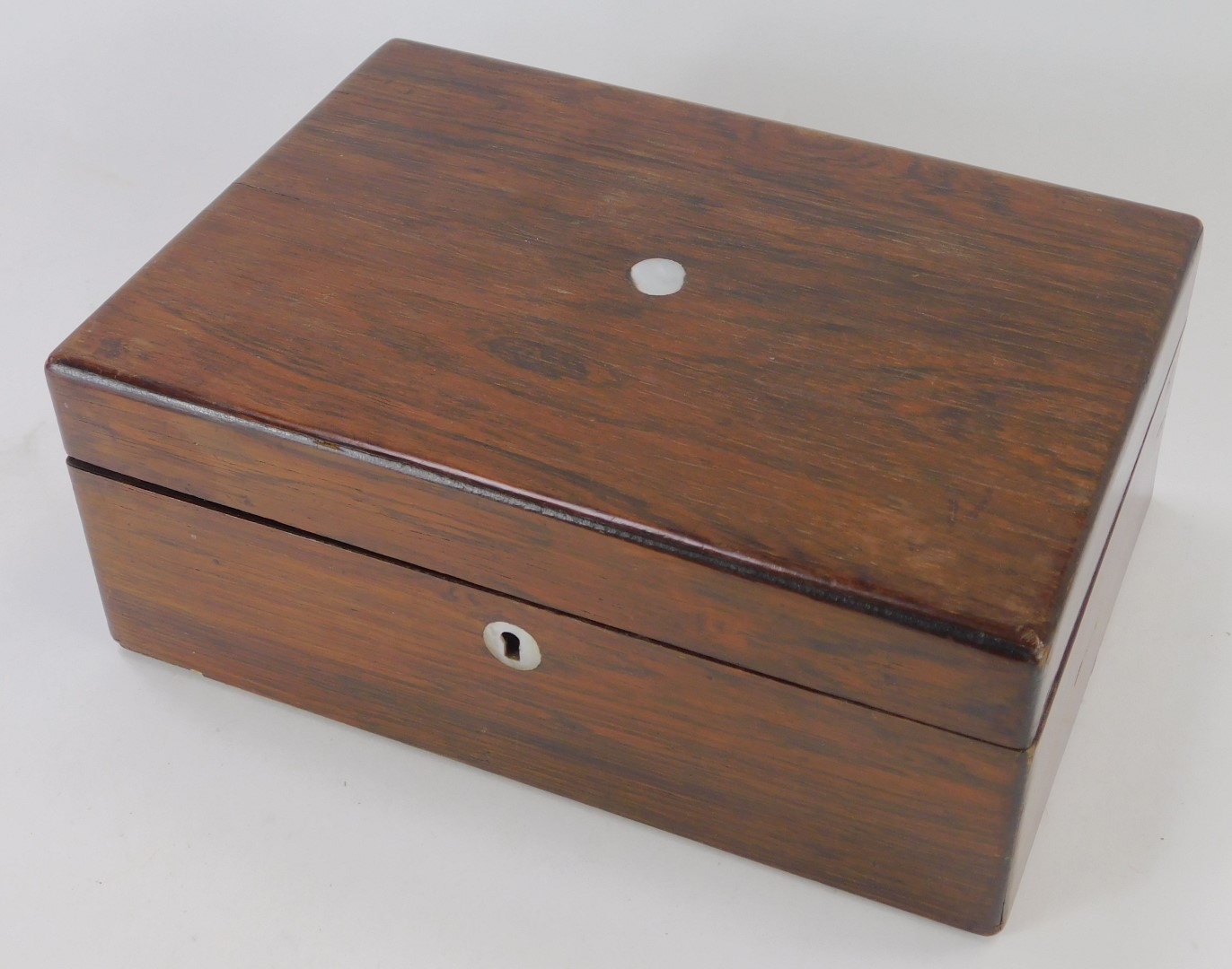 A Victorian rosewood sewing box, the hinged lid enclosing various recesses with pink satin interior, - Image 2 of 4