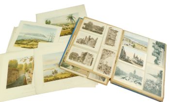 Two albums, containing picture postcards, and a small group of vale and tropical prints, engraved by