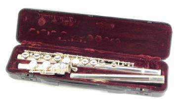 A Neptune silver plated flute, cased.