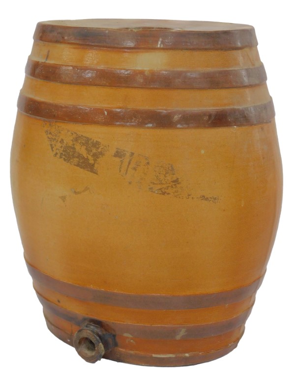 A 19thC stoneware barrel, indistinctly stamped for London and numbered 10, 55cm high.