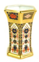 A Royal Crown Derby Old Imari porcelain vase, of hexagonal form, gold ground, pattern 1128, 11cm