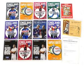 Thirteen England cricket programmes, together with a Richard Hadlee signed letter and programme for