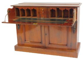 A 19thC mahogany chest, the top with a moulded edge with slightly raised back plinth, above a drawer