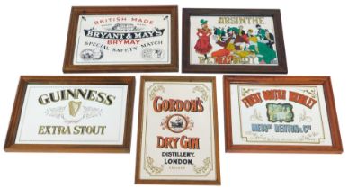 A group of advertising mirror, for Gordons Dry Gin, in oak frame, 32.5cm x 22cm, West Scotch Whisky,