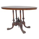 A Victorian walnut and inlaid occasional table, the oval top with floral scroll and line inlay decor
