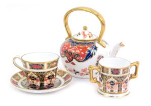 A group of Royal Crown Derby Miniatures porcelain, comprising Derby Old Japan kettle, Imari pattern