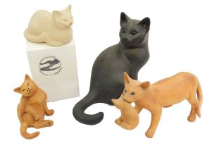 Four Susie Marsh Cat Protection League cat figures, comprising a full black seated cat, 25cm high, a