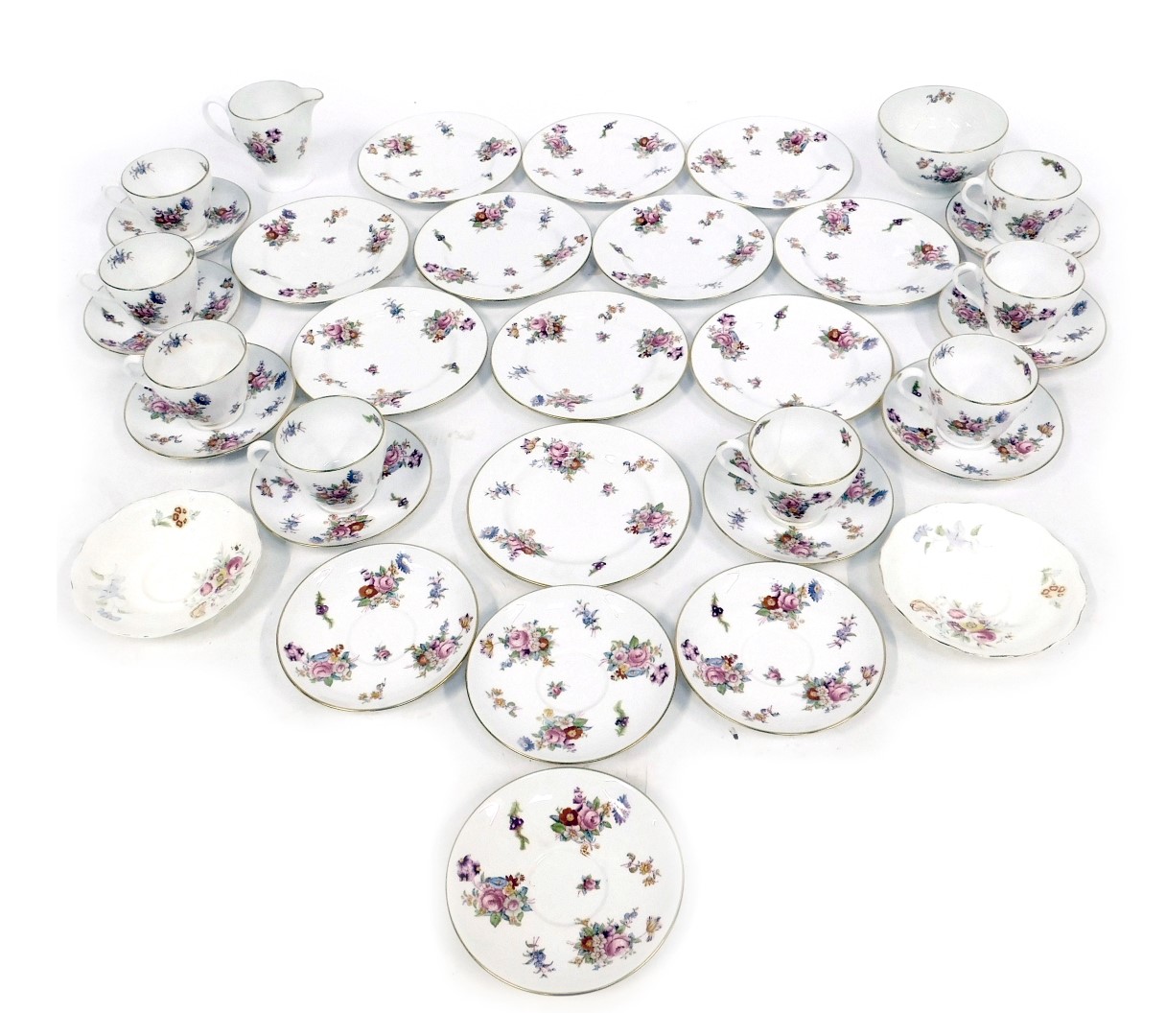 A Copeland Spode porcelain Dresden Rose pattern part tea service, comprising cream jug, sugar bowl,