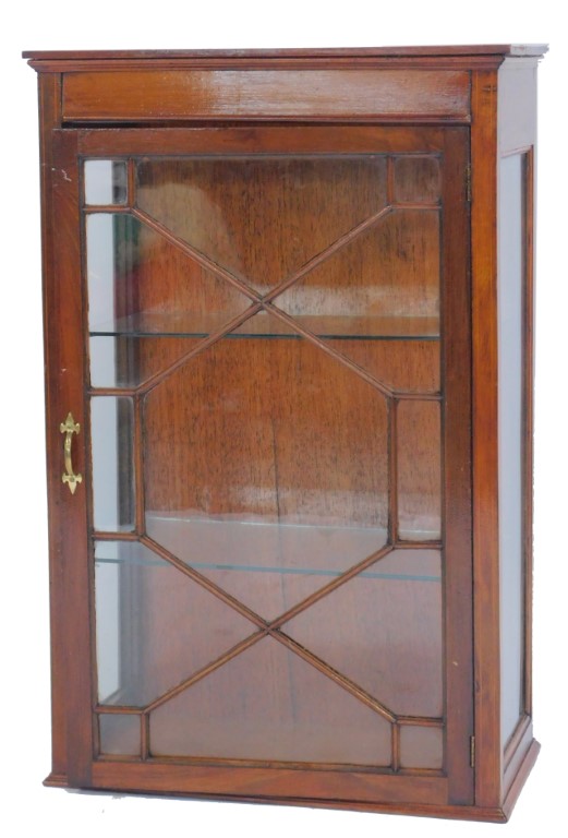 A 20thC mahogany and line inlaid display cabinet, the top with a moulded edge above an astragal glaz