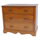An early 20thC walnut chest, of three long drawers, on shaped pierced base, 76cm high, 90cm wide, 53