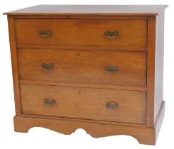 An early 20thC walnut chest, of three long drawers, on shaped pierced base, 76cm high, 90cm wide, 53