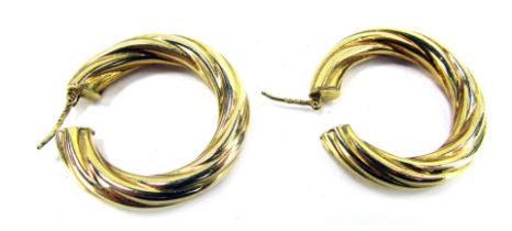 A pair of 9ct gold twist hoop earrings, 5g.