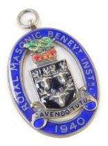 A silver Royal Masonic Benevolent Institution pendant, with blue, black, green and red enamel decora