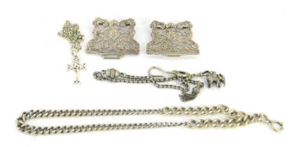Silver and other jewellery, comprising a silver curb link necklace, 43cm long, a silver plated watch