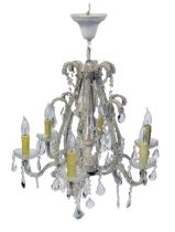 A 20thC six branch chandelier, with cut glass drops, approx 72cm high.