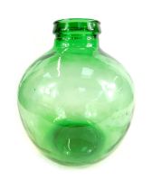 A green glass carboy, of globular form with raised neck, 37cm high.