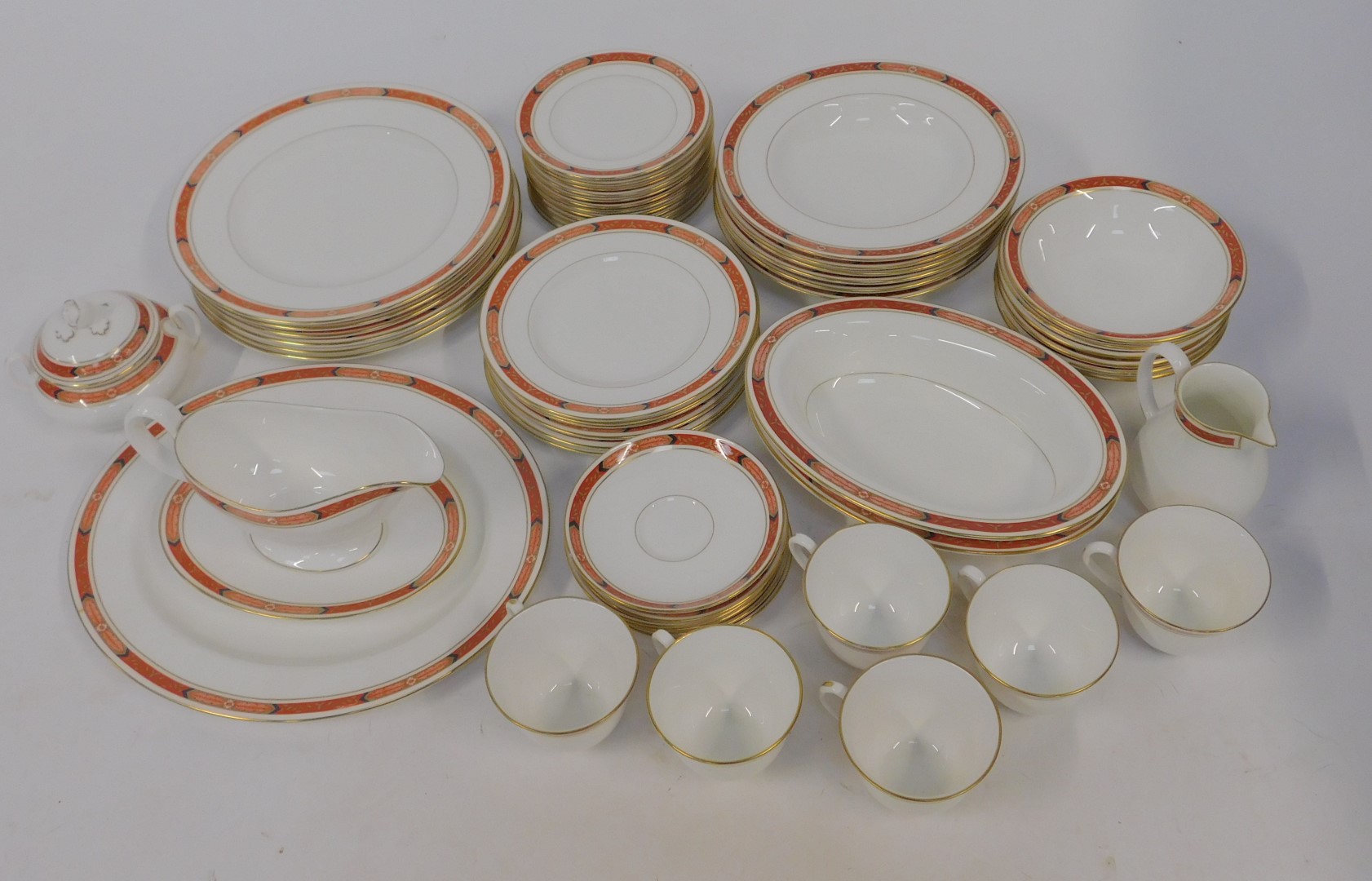 A Royal Worcester Beaufort pattern porcelain part dinner service, comprising two oval tureens, milk - Image 2 of 3