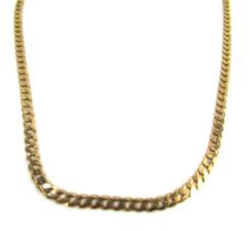 A flattened curb link neck chain, yellow metal, stamped 375, 49cm long, 21g.