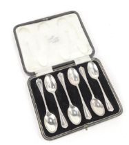 A set of six George V silver teaspoons, each with shell capped top, maker CB&S, Sheffield 1926, in a