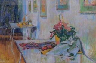 R Kirkwood (20thC School). The Gallery, pastel, signed and dated 1993, 33cm x 48cm.