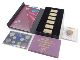 A limited edition London 2012 ingot six series set, each layered with 24ct gold, in presentation pac