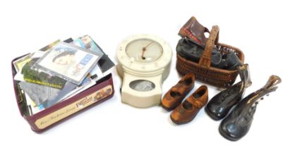 Various 19thC children's leather shoes and boots, together with a child's wicker flower basket, a 19