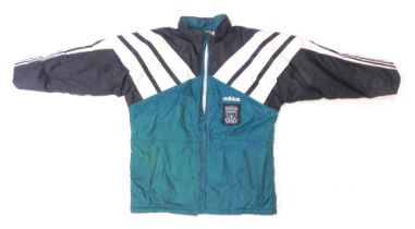 An Adidas Liverpool Football Club waterproof jacket, in green, black and white colour way, with fabr