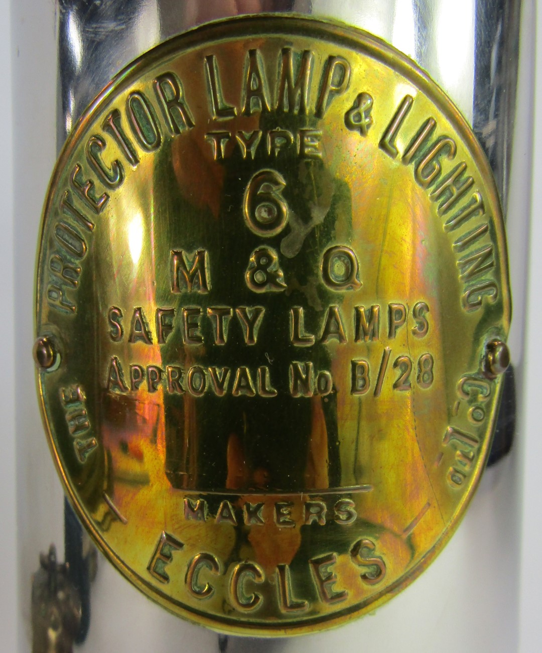 A Protector Lamp and Lighting Company Eccles steel and brass miner's lamp, type 6, 24cm high, togeth - Image 4 of 4