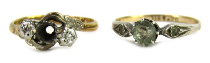 Two dress rings, comprising an imitation diamond set solitaire ring. yellow metal stamped 9ct S.I. s